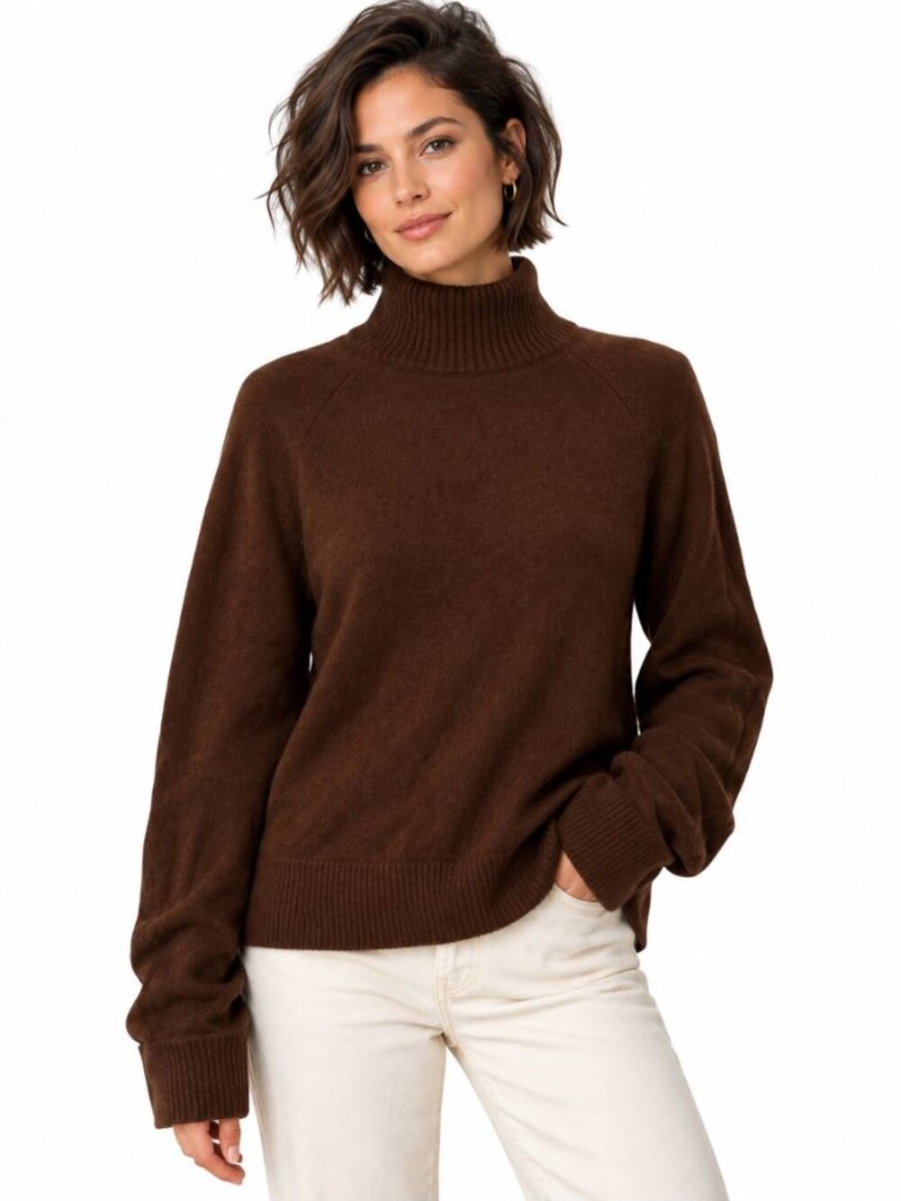 Reformation Garrett 100% Cashmere Oversized Turtleneck Sweater Brown Size S